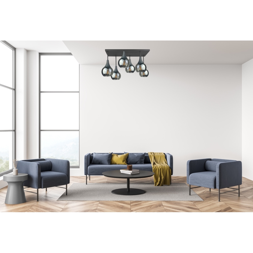 Kiinteä kattokruunu SOMA 6xE27/60W/230V musta/savuinen musta