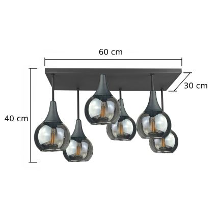 Kiinteä kattokruunu SOMA 6xE27/60W/230V musta/savuinen musta