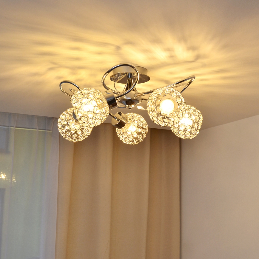 Kiinteä kattokruunu SOPHIA 5xE27/15W/230V kiiltävä kromi/läpinäkyvä