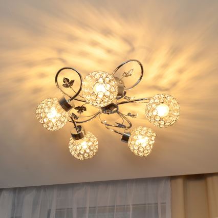 Kiinteä kattokruunu SOPHIA 5xE27/15W/230V kiiltävä kromi/läpinäkyvä