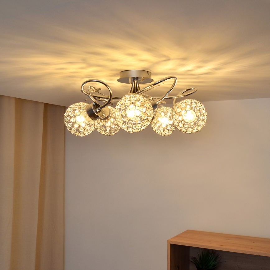 Kiinteä kattokruunu SOPHIA 5xE27/15W/230V kiiltävä kromi/läpinäkyvä