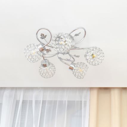 Kiinteä kattokruunu SOPHIA 5xE27/15W/230V kiiltävä kromi/läpinäkyvä