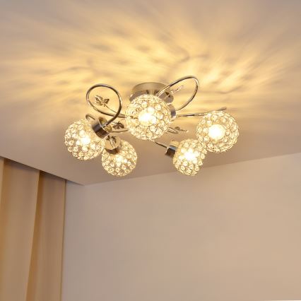 Kiinteä kattokruunu SOPHIA 5xE27/15W/230V kiiltävä kromi/läpinäkyvä