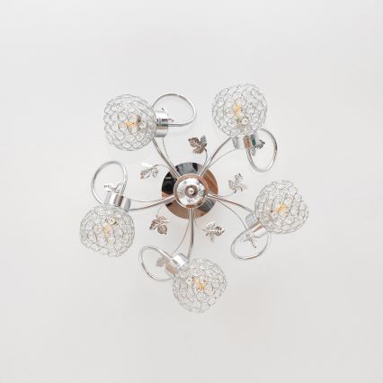 Kiinteä kattokruunu SOPHIA 5xE27/15W/230V kiiltävä kromi/läpinäkyvä