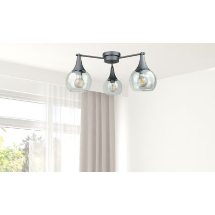 Kiinteä kattokruunu STAR 3xE27/60W/230V musta/läpinäkyvä