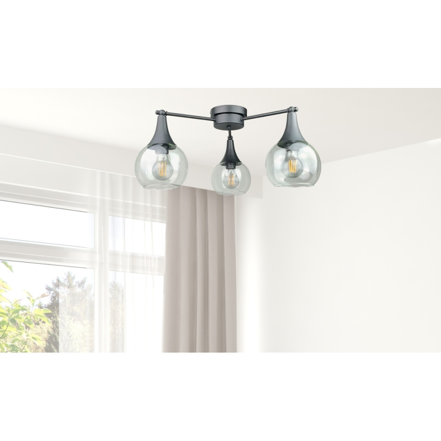 Kiinteä kattokruunu STAR 3xE27/60W/230V musta/läpinäkyvä