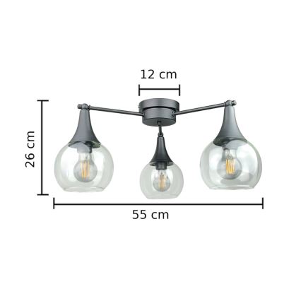 Kiinteä kattokruunu STAR 3xE27/60W/230V musta/läpinäkyvä