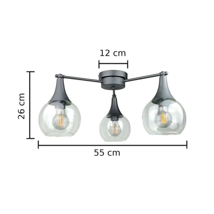 Kiinteä kattokruunu STAR 3xE27/60W/230V musta/läpinäkyvä