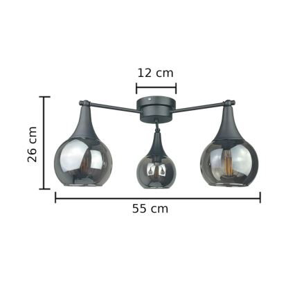 Kiinteä kattokruunu STAR 3xE27/60W/230V musta/savuinen musta