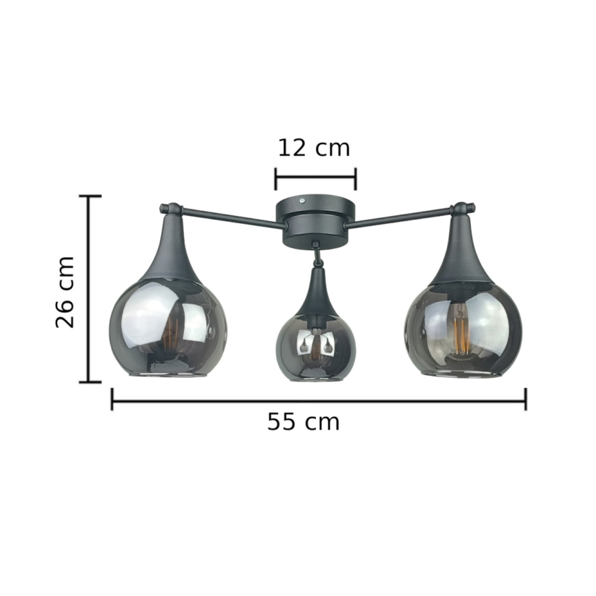 Kiinteä kattokruunu STAR 3xE27/60W/230V musta/savuinen musta