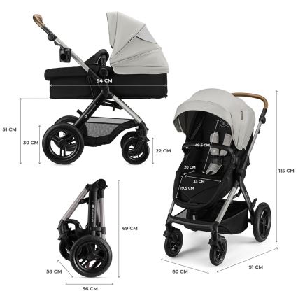 KINDERKRAFT - 3-in-1 yhdistelmävaunut MOOV 2 XL Air Grey