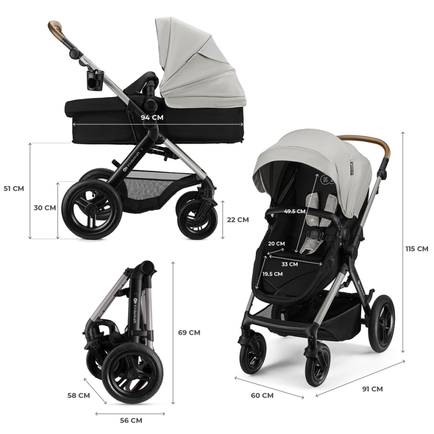 KINDERKRAFT - 3-in-1 yhdistelmävaunut MOOV 2 XL Air Grey