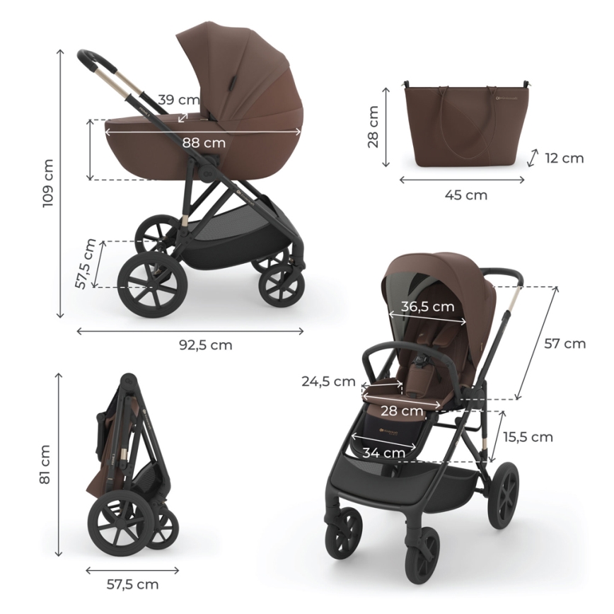 KINDERKRAFT - 3-in-1 yhdistelmävaunut PRIME 3 Velvet Mocca