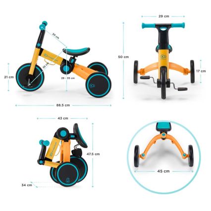 KINDERKRAFT - Lasten potkupyörä 3-in-1 4TRIKE keltainen/turkoosi