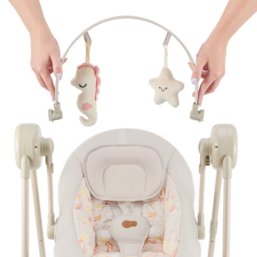 KINDERKRAFT - Lasten keinu melodialla SWINGEE beige 4xAAA/230V
