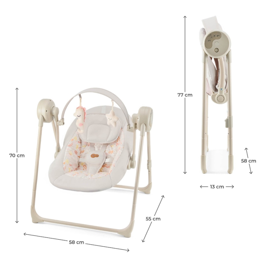 KINDERKRAFT - Lasten keinu melodialla SWINGEE beige 4xAAA/230V