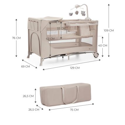 KINDERKRAFT - Matkasänky JOY 2 lisävarusteiden kanssa beige