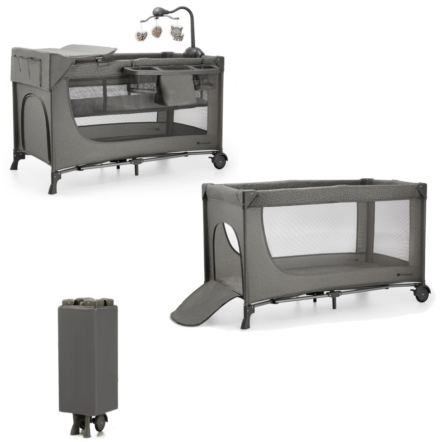 KINDERKRAFT - Matkasänky JOY 2 lisävarusteiden kanssa harmaa