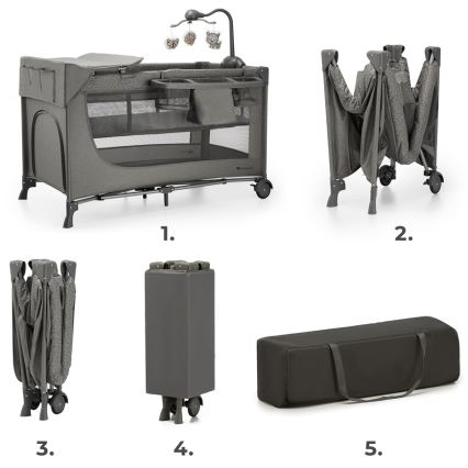 KINDERKRAFT - Matkasänky JOY 2 lisävarusteiden kanssa harmaa