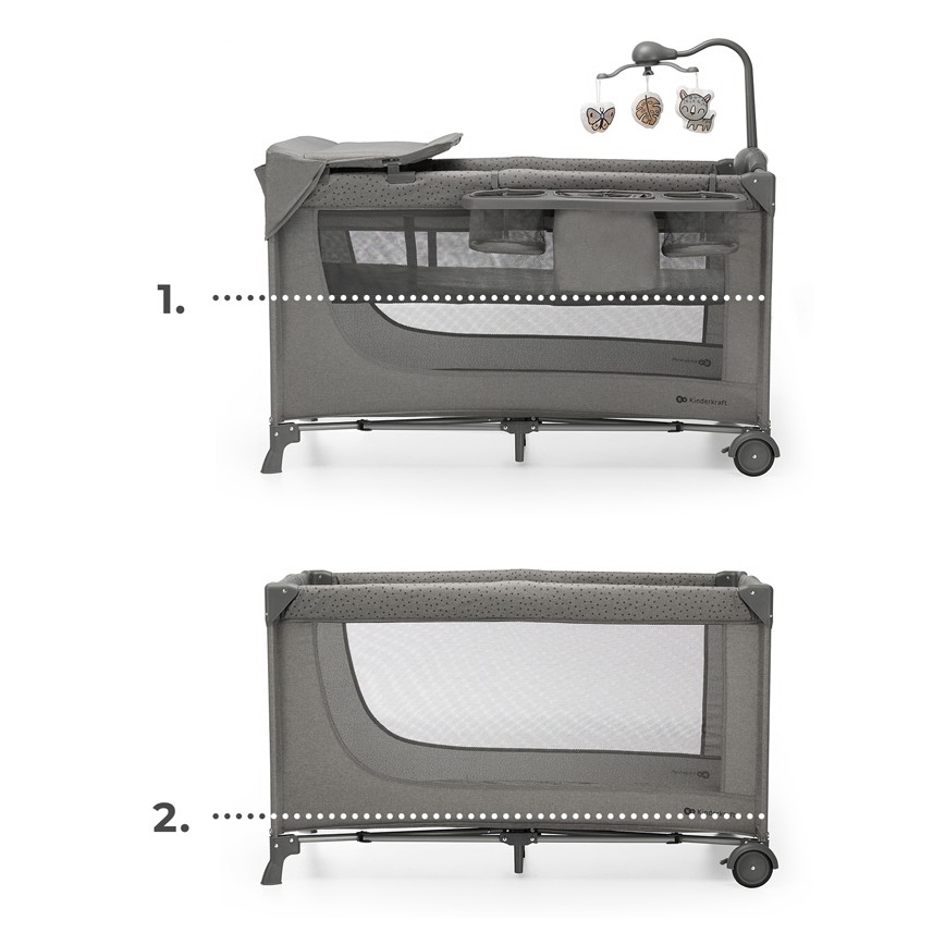 KINDERKRAFT - Matkasänky JOY 2 lisävarusteiden kanssa harmaa
