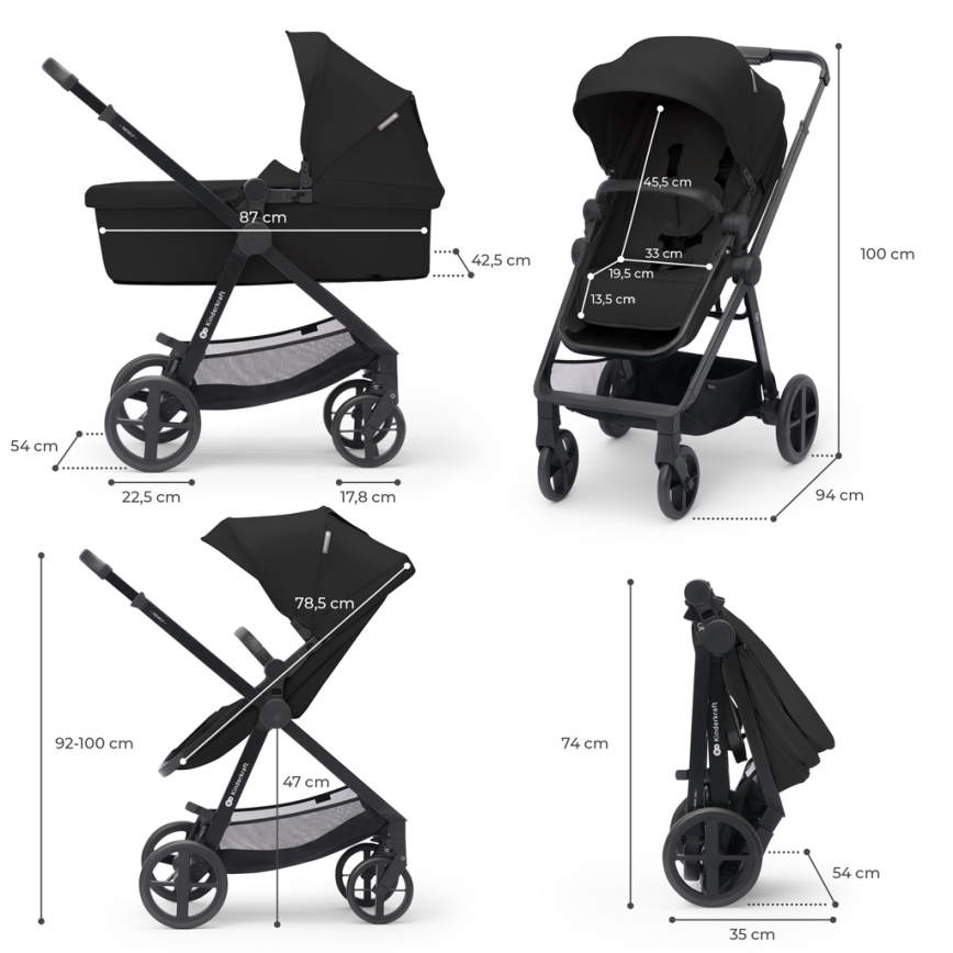 KINDERKRAFT - Yhdistelmävaunut 4-in-1 NEWLY Classic musta + MINK PRO turvaistuin ISOFIX-telakalla