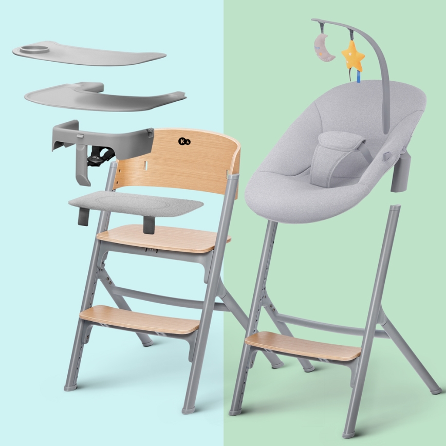 KINDERKRAFT SELECT - Lasten syöttötuoli 3-in-1 LIVY Premium tammi + vauvan lepotuoli CALMEE