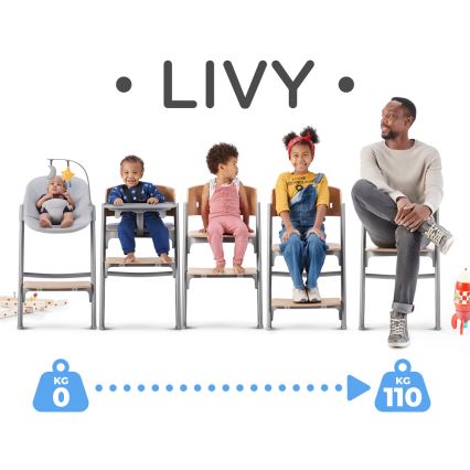 KINDERKRAFT SELECT - Lasten syöttötuoli 3-in-1 LIVY Premium tammi + vauvan lepotuoli CALMEE