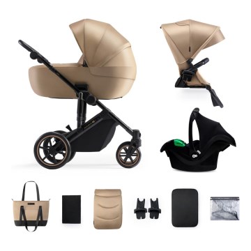 KINDERKRAFT SELECT - Yhdistelmärattaat 3in1 PRIME 2 Premium Sandrose beige + turvaistuin