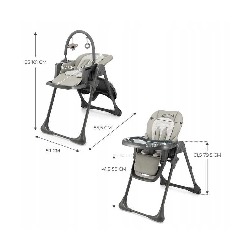 KINDERKRAFT - TUMMIE 2-in-1 lasten ruokatuoli, harmaa