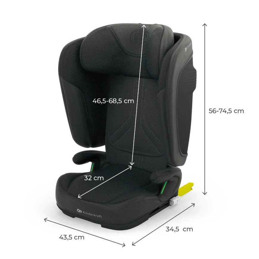 KINDERKRAFT - UNITY 2 i-Size taitettava autoon asennettava turvaistuin 100-150 cm musta