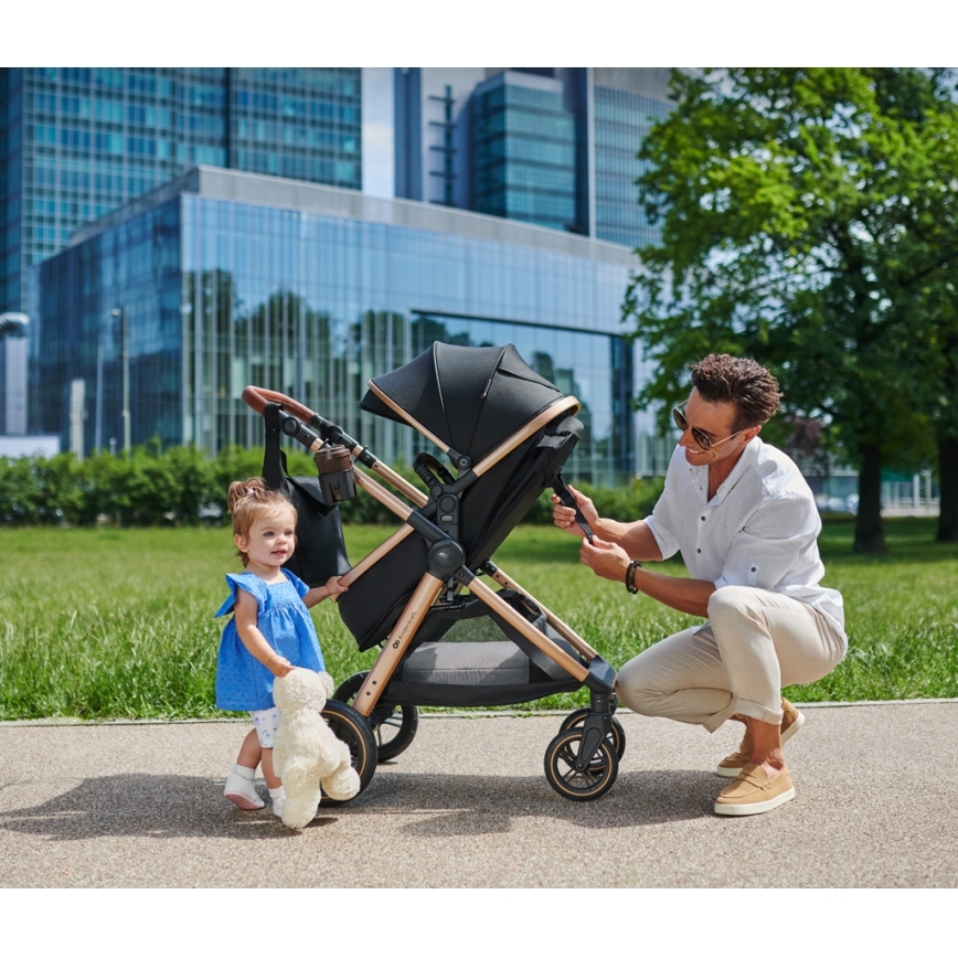 KINDERKRAFT - Yhdistelmärattaat 3in1 ESME Pure musta + turvaistuin MINK PRO