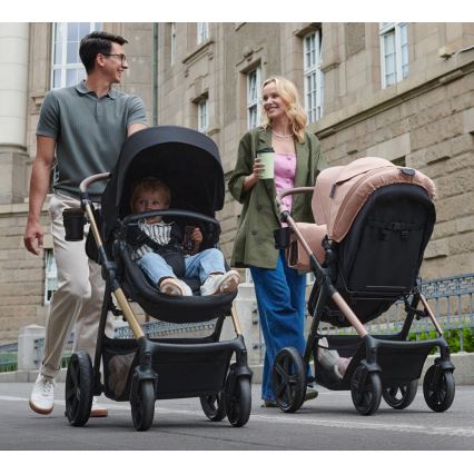 KINDERKRAFT - Yhdistelmärattaat 3in1 MOOV 2 AIR Pure musta + turvaistuin MINK PRO