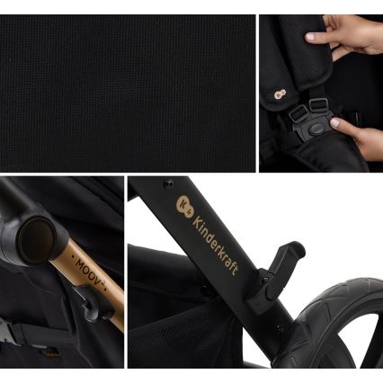 KINDERKRAFT - Yhdistelmärattaat 3in1 MOOV 2 AIR Pure musta + turvaistuin MINK PRO