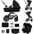 KINDERKRAFT - Yhdistelmärattaat 3in1 MOOV 2 Pure musta + turvaistuin MINK PRO