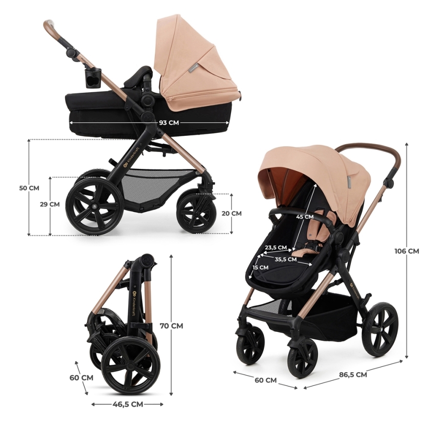 KINDERKRAFT - Yhdistelmärattaat 3in1 MOOV 2 Sand beige + turvaistuin MINK PRO