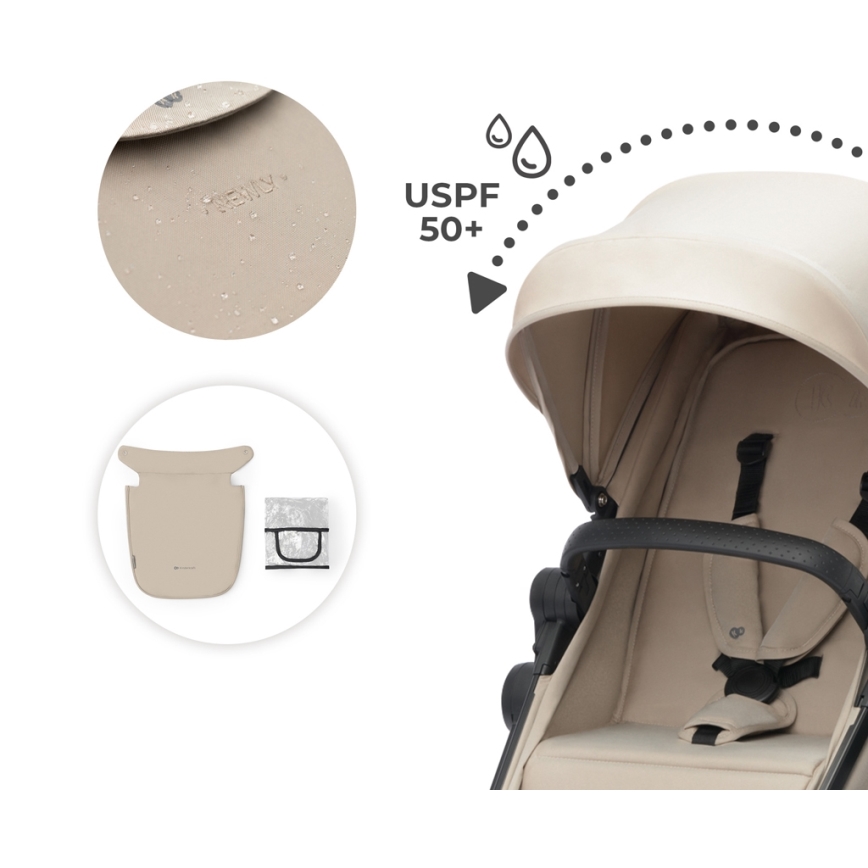 KINDERKRAFT - Yhdistelmärattaat 4in1 NEWLY Klassikko beige + turvaistuin MINK PRO jalustalla ISOFIX