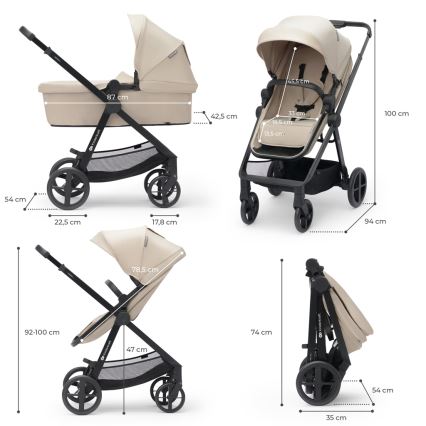 KINDERKRAFT - Yhdistelmärattaat 4in1 NEWLY Klassikko beige + turvaistuin MINK PRO jalustalla ISOFIX