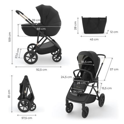 KINDERKRAFT - Yhdistelmävaunut 3-in-1 PRIME 3 Venezian Black