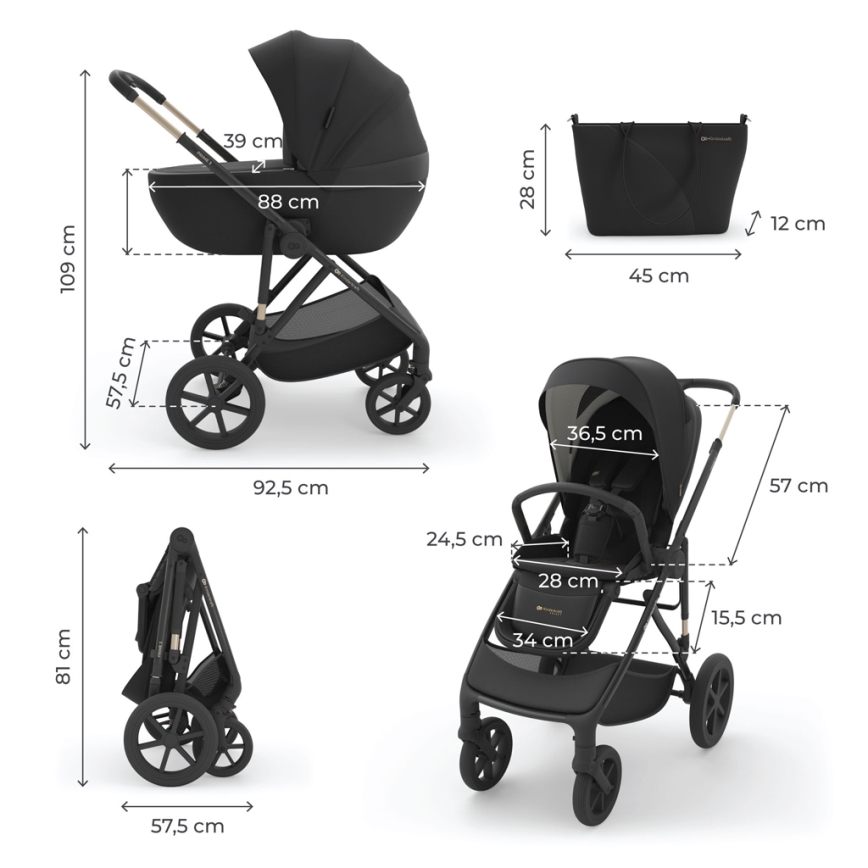 KINDERKRAFT - Yhdistelmävaunut 3-in-1 PRIME 3 Venezian Black