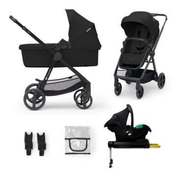 KINDERKRAFT - Yhdistelmävaunut 4-in-1 NEWLY Classic musta + MINK PRO turvaistuin ISOFIX-telakalla