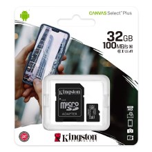 Kingston SDCS2/32GB - MicroSDHC 32GB Canvas Select Plus U1 100MB/s + SD sovitin