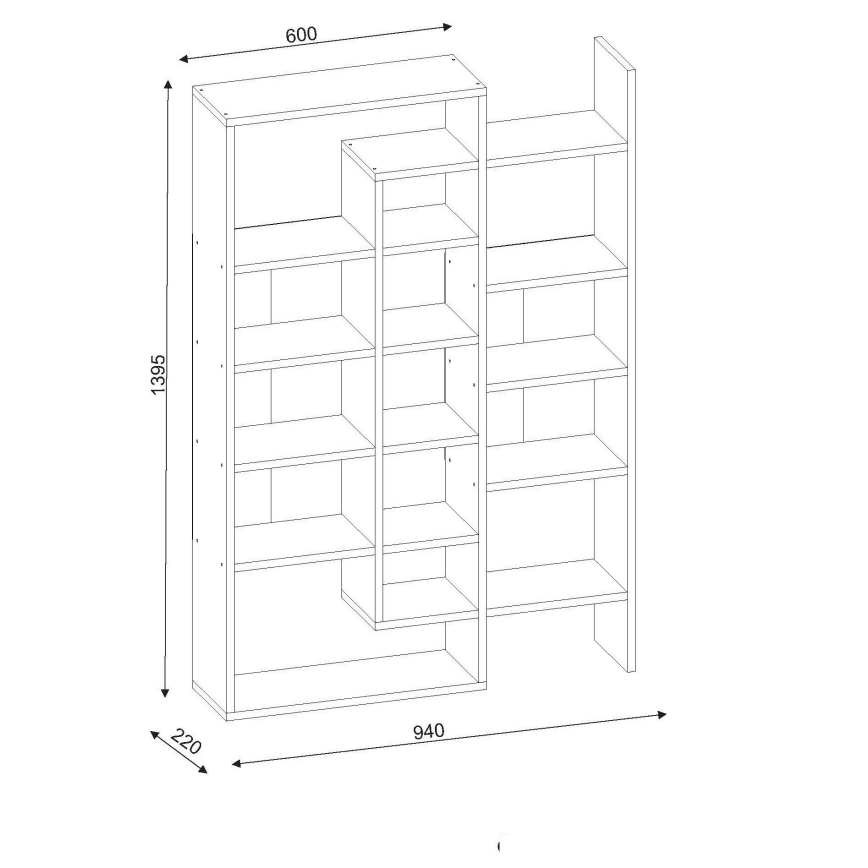 Kirjahylly BELINDA 139x94 cm valkoinen/harmaa
