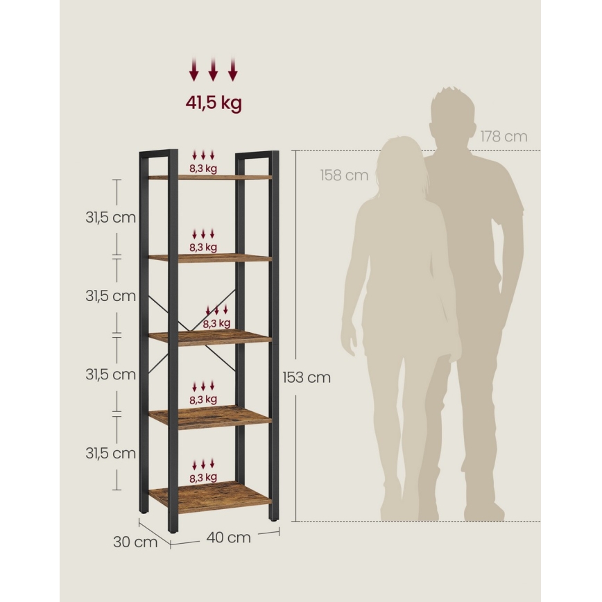 Kirjahylly NAVARO ruskea/musta