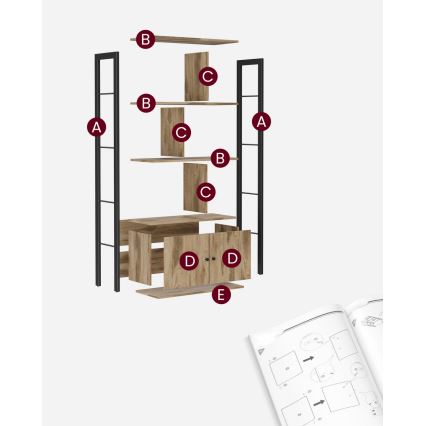 Kirjahylly NAVARO ruskea/musta