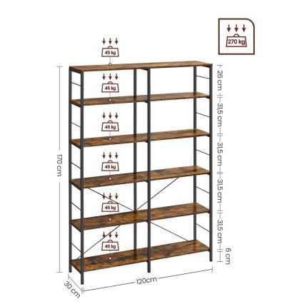 Kirjahylly NAVARO ruskea/musta