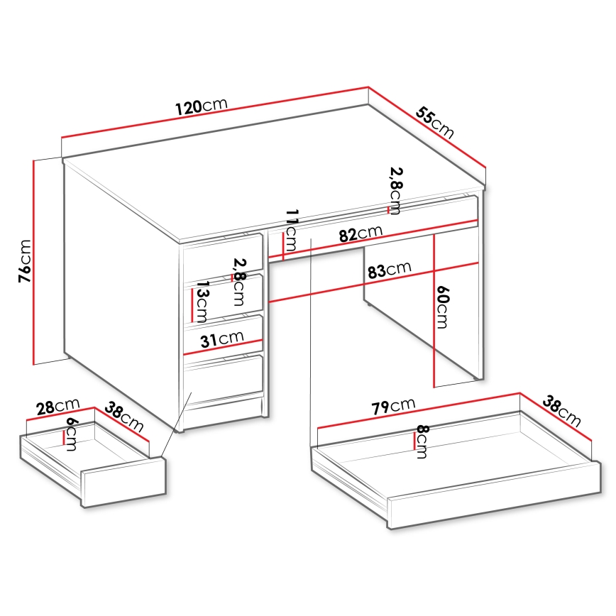 Kirjoituspöytä ADA 76 x 120 cm kashmir
