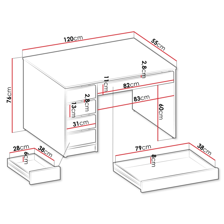 Kirjoituspöytä ADA 76x120 cm artisan-tammi