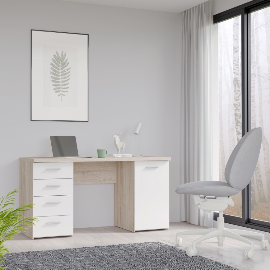 Kirjoituspöytä ARENO, valkoinen/sonoma-tammi