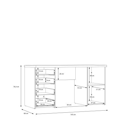 Kirjoituspöytä ARENO, valkoinen/sonoma-tammi