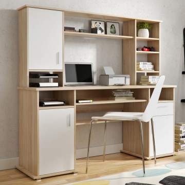 Kirjoituspöytä ELIAN hyllyllä, tammi sonoma/valkoinen